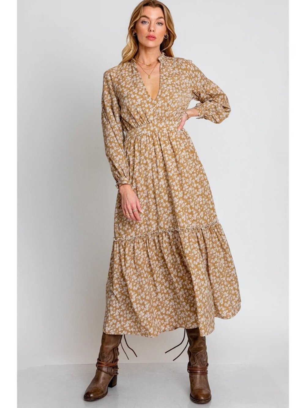 Monte Cassandra Long Flowy Romantic Dress Tiered Blouson Sleeve Size Medium NWT